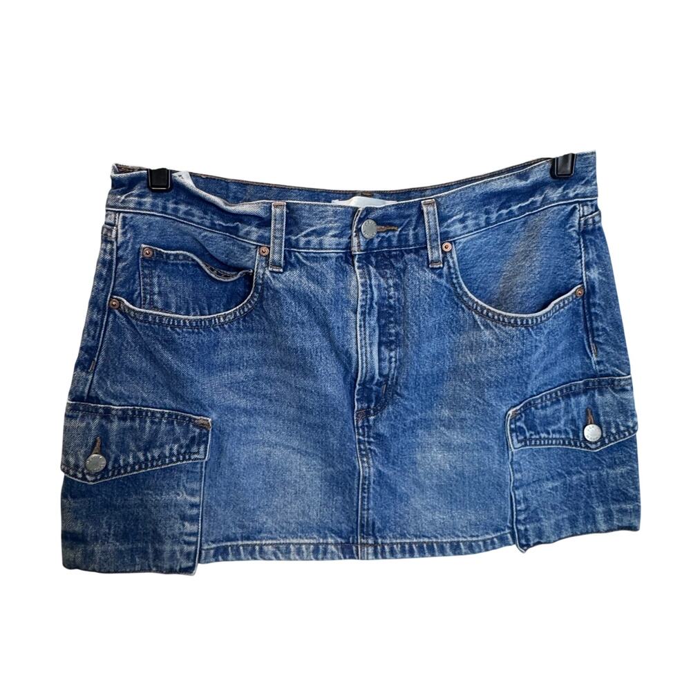 Aritzia Denim Forum The '90s Mid-Rise Cargo Y2K Mini Skirt Jean Blue Utility 32